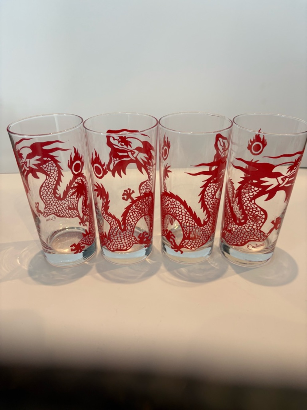 Orchid Red Dragon Drinking Glasses Set Of 4 Graphic Asian